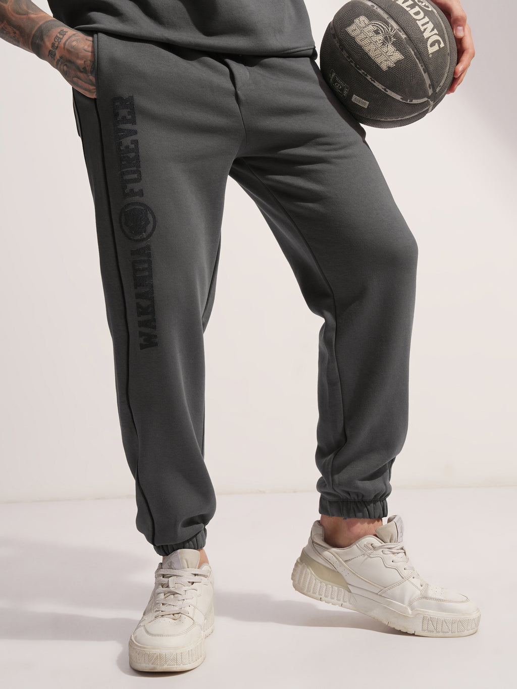 Marvel By Highlander Men Grey Black Panther Baggy Solid Joggers - Grey - Image 1