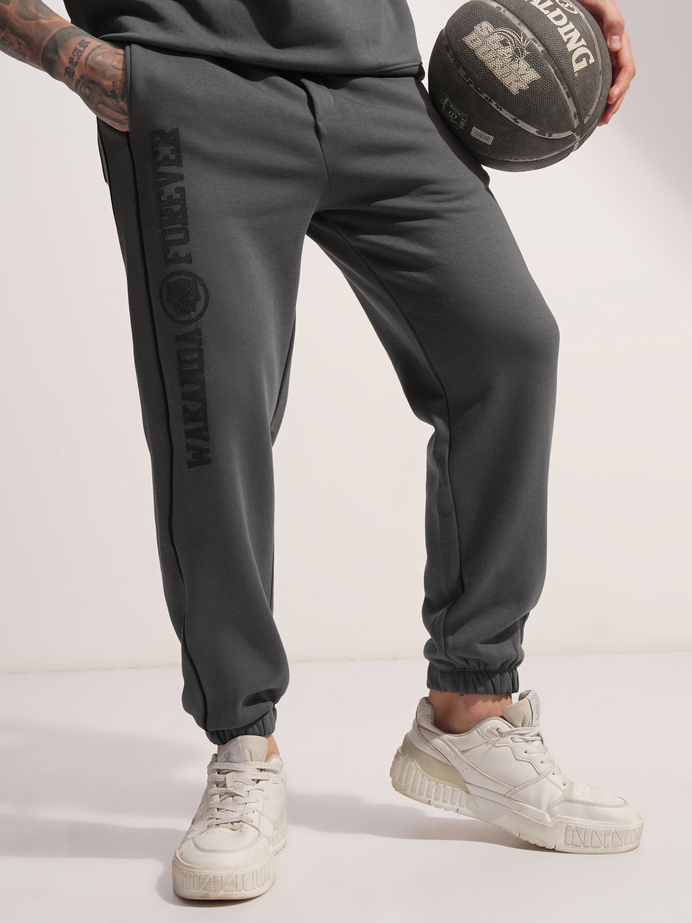 Marvel By Highlander Men Grey Black Panther Baggy Solid Joggers - Grey - Image 1