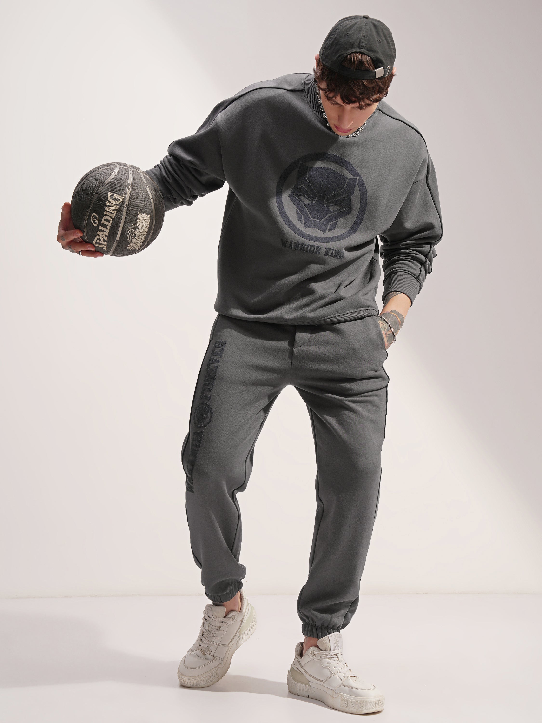 Marvel By Highlander Men Grey Black Panther Baggy Solid Joggers - Grey - Image 2