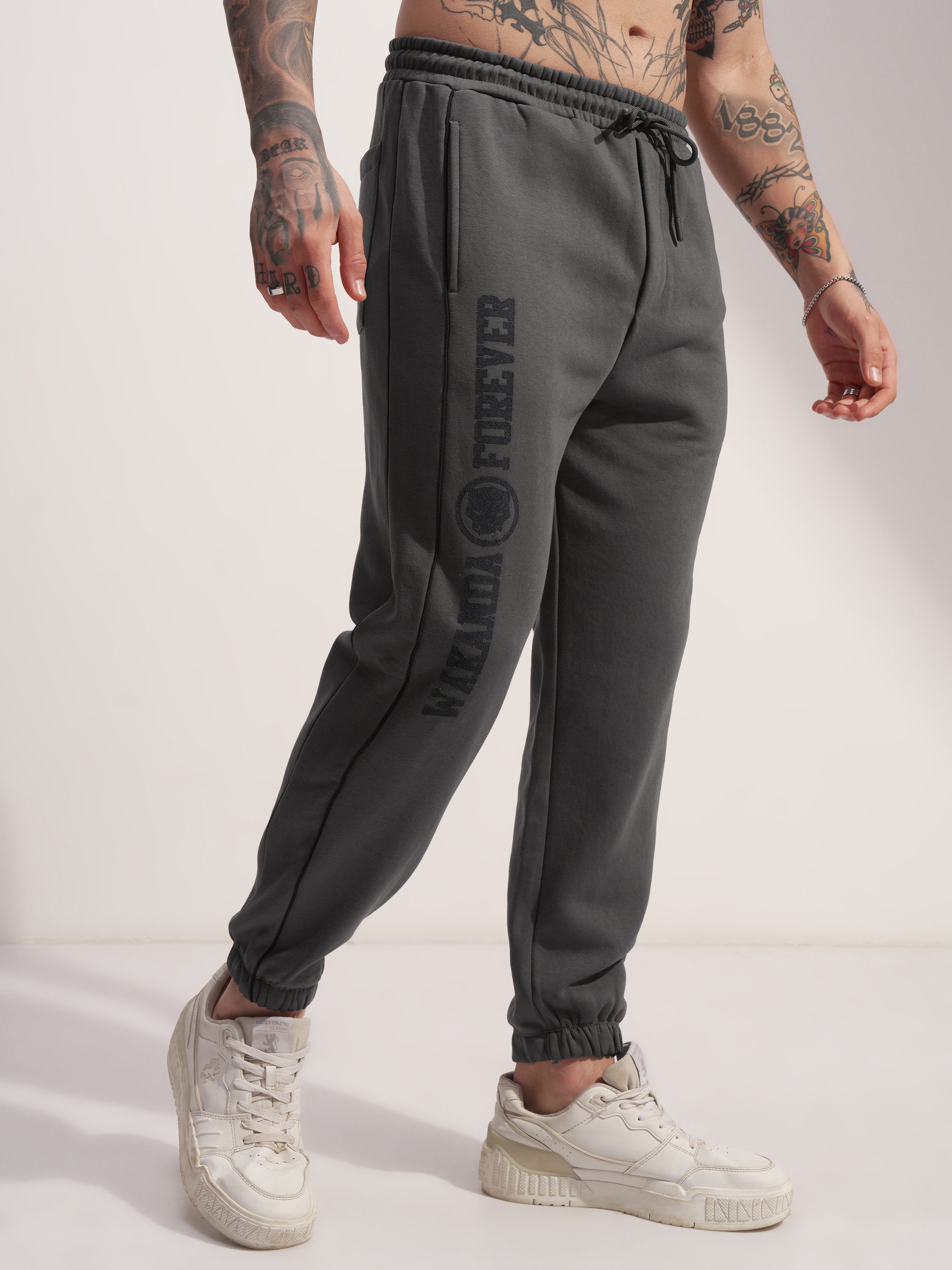 Marvel By Highlander Men Grey Black Panther Baggy Solid Joggers - Grey - Image 6