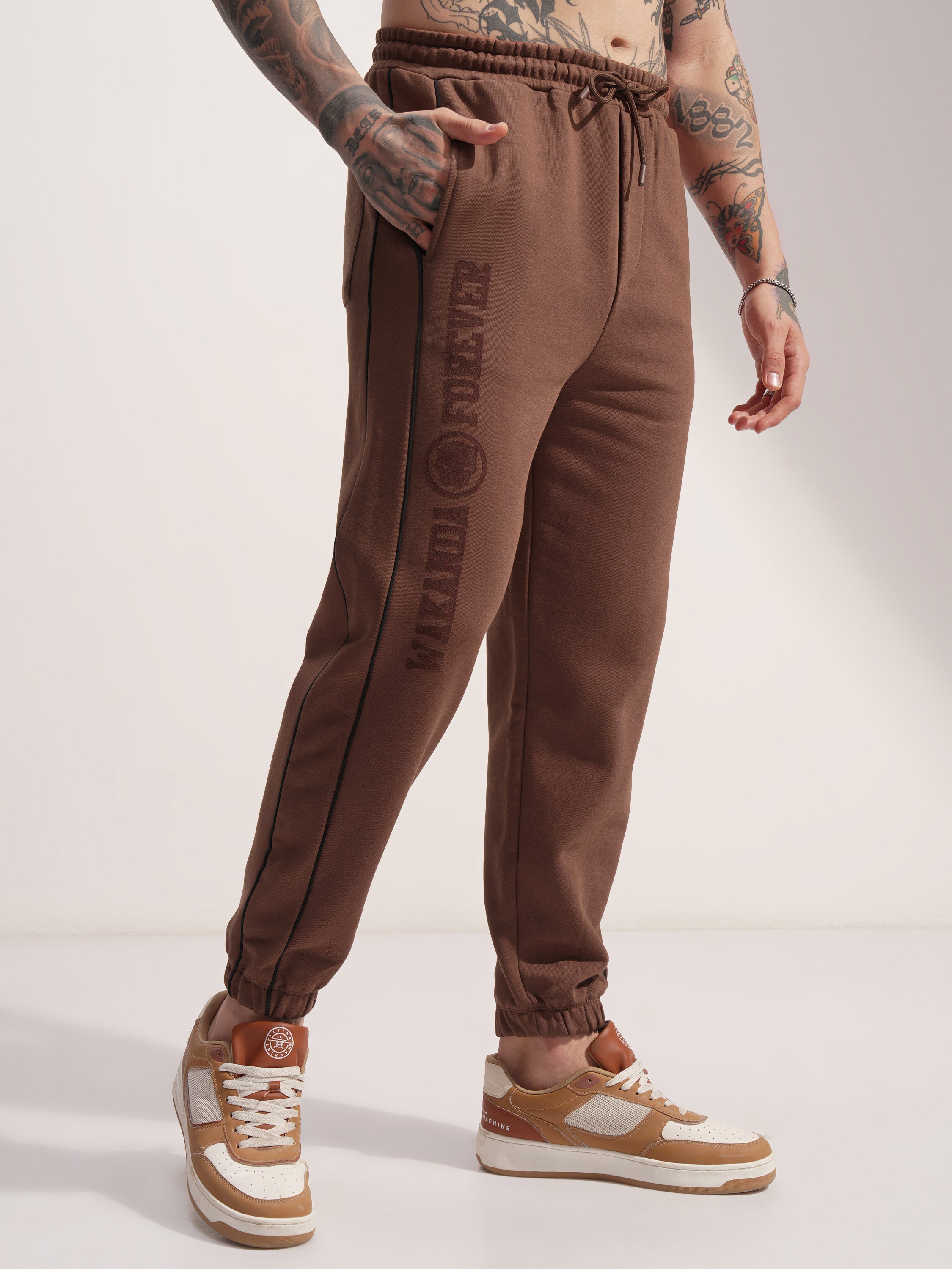 Marvel By Highlander Men Brown Black Panther Baggy Solid Joggers - Brown - Image 1
