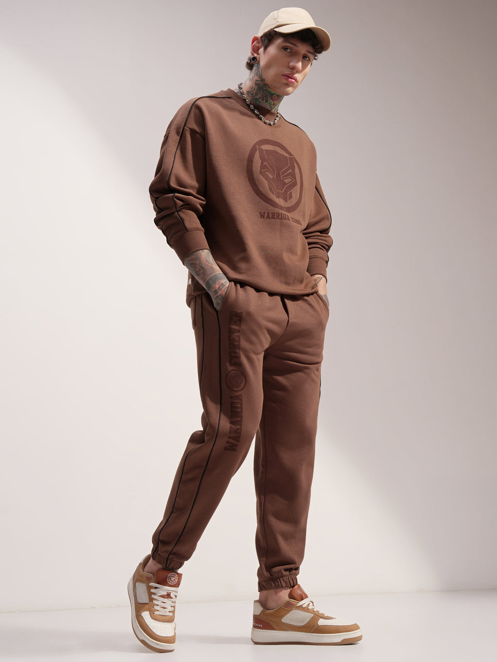 Marvel By Highlander Men Brown Black Panther Baggy Solid Joggers - Brown - Image 2