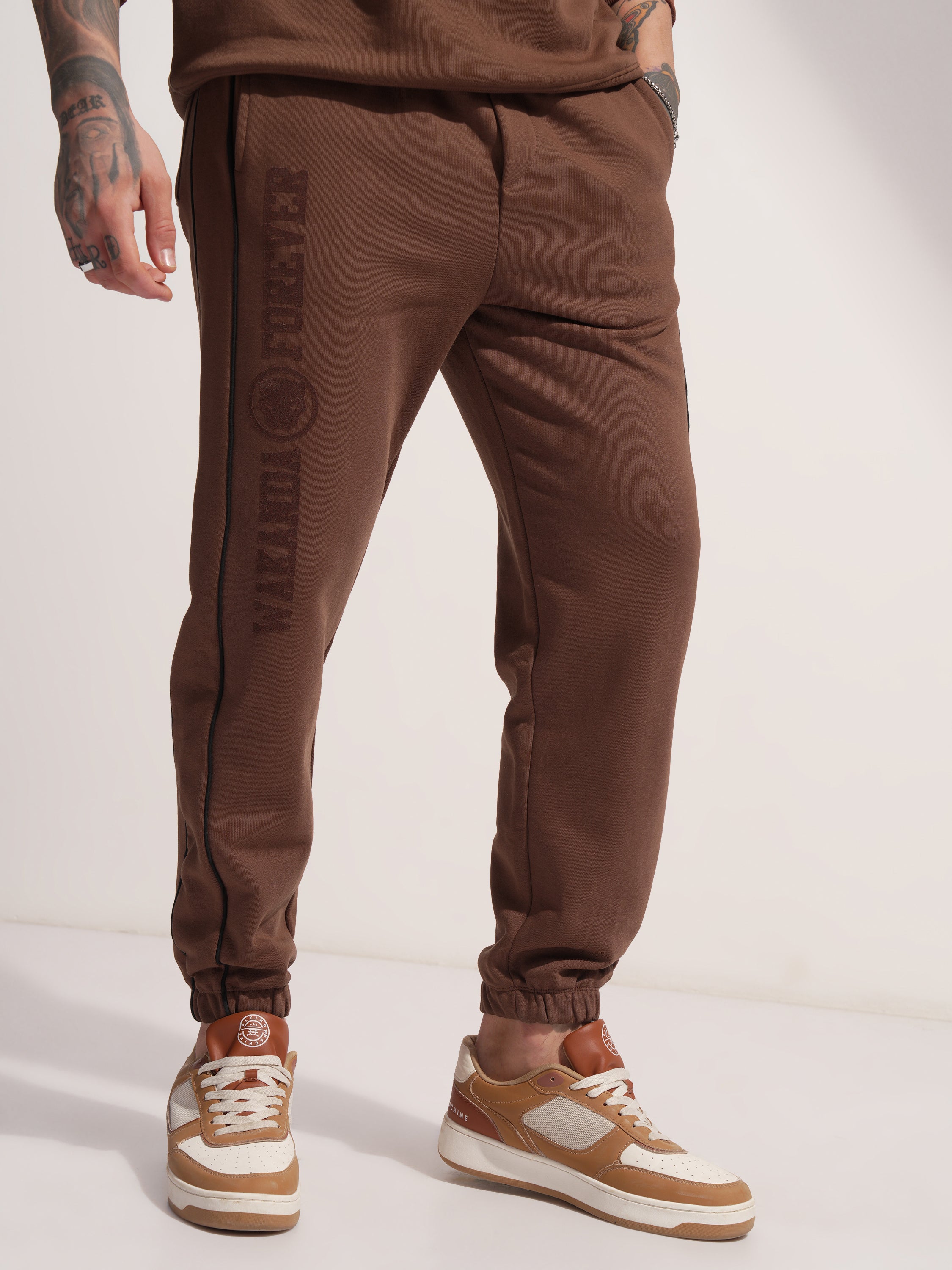 Marvel By Highlander Men Brown Black Panther Baggy Solid Joggers - Brown - Image 6