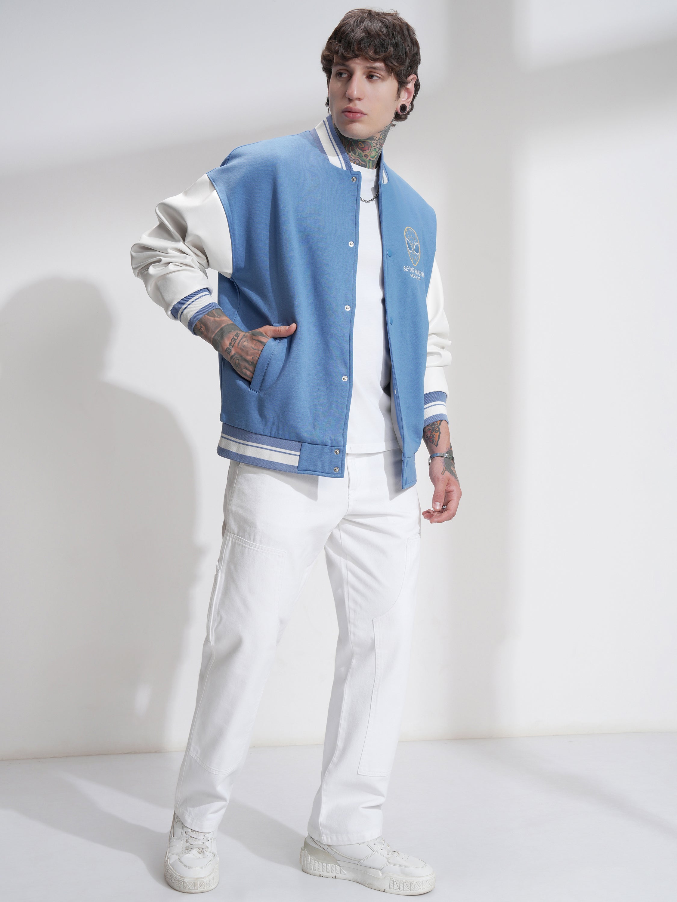Marvel By Highlander Men Blue Spider-Man Printed Varsity Jacket - Blue - Image 2