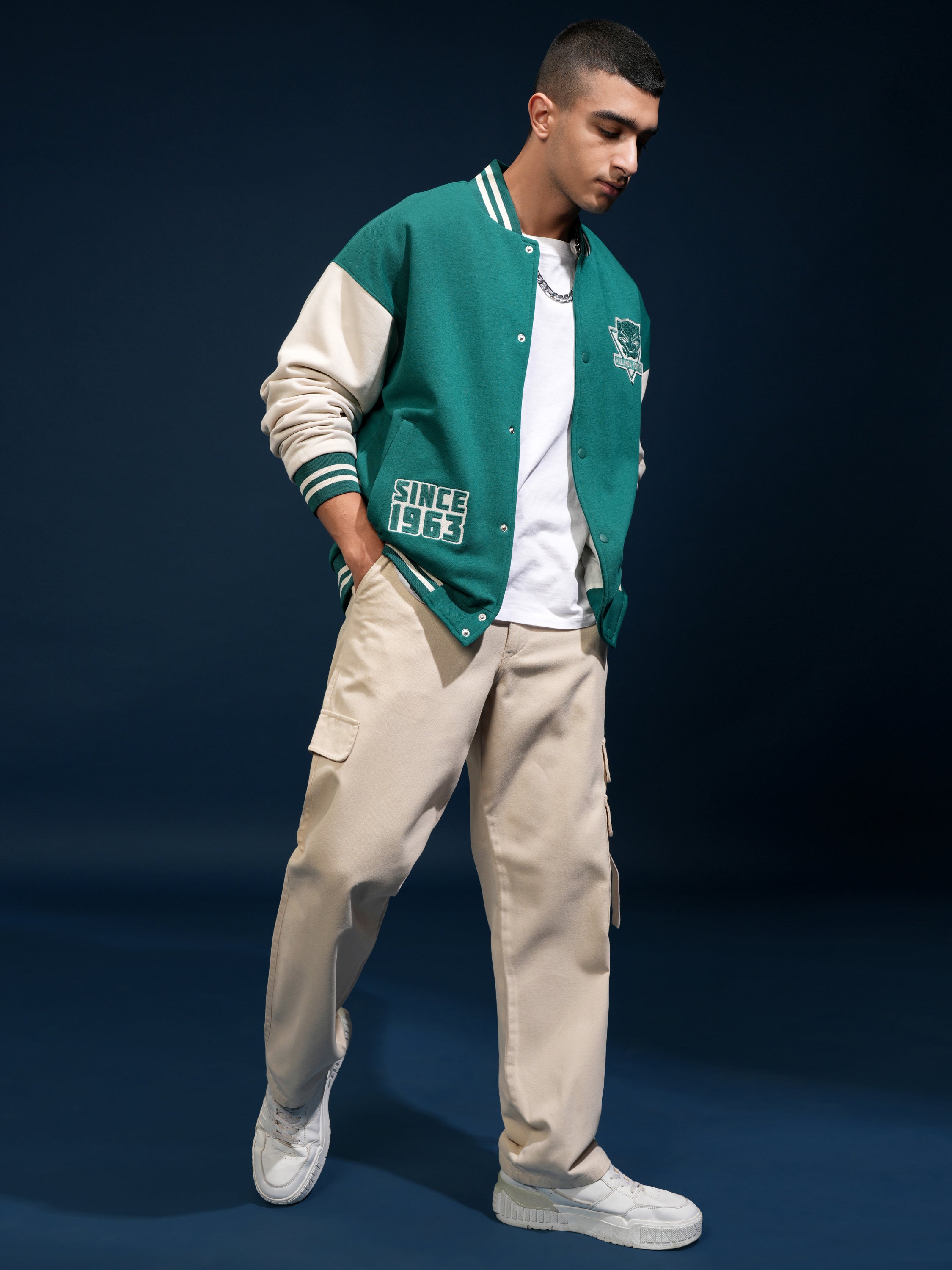 Marvel By Highlander Men Green Black Panther Printed Varsity Jacket - Green - Image 2