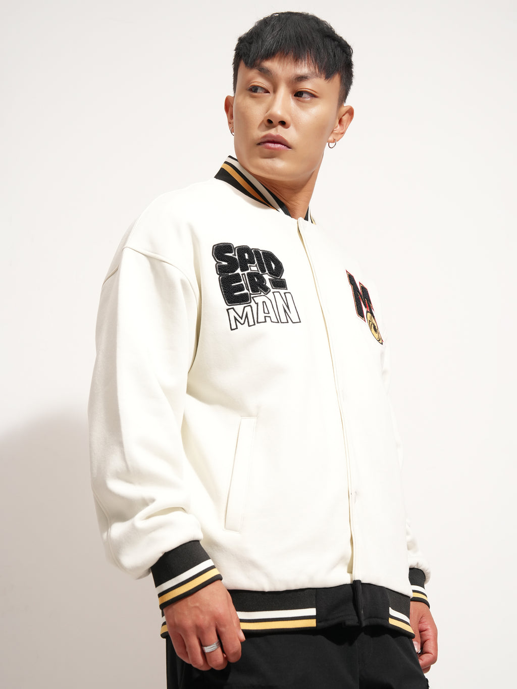 Marvel By Highlander Men White Spider-Man Printed Varsity Jacket - White - Image 6