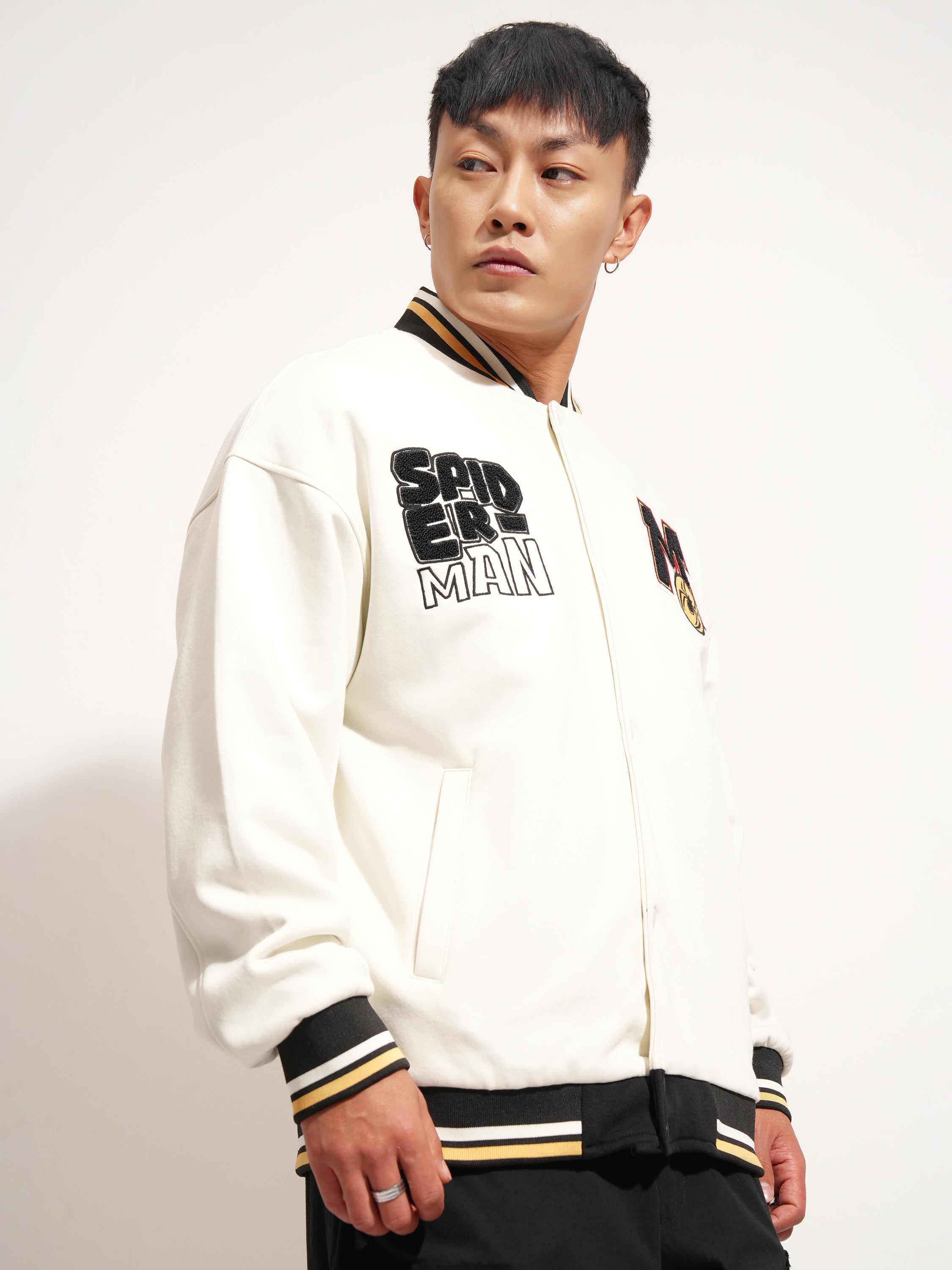Marvel By Highlander Men White Spider-Man Printed Varsity Jacket - White - Image 6