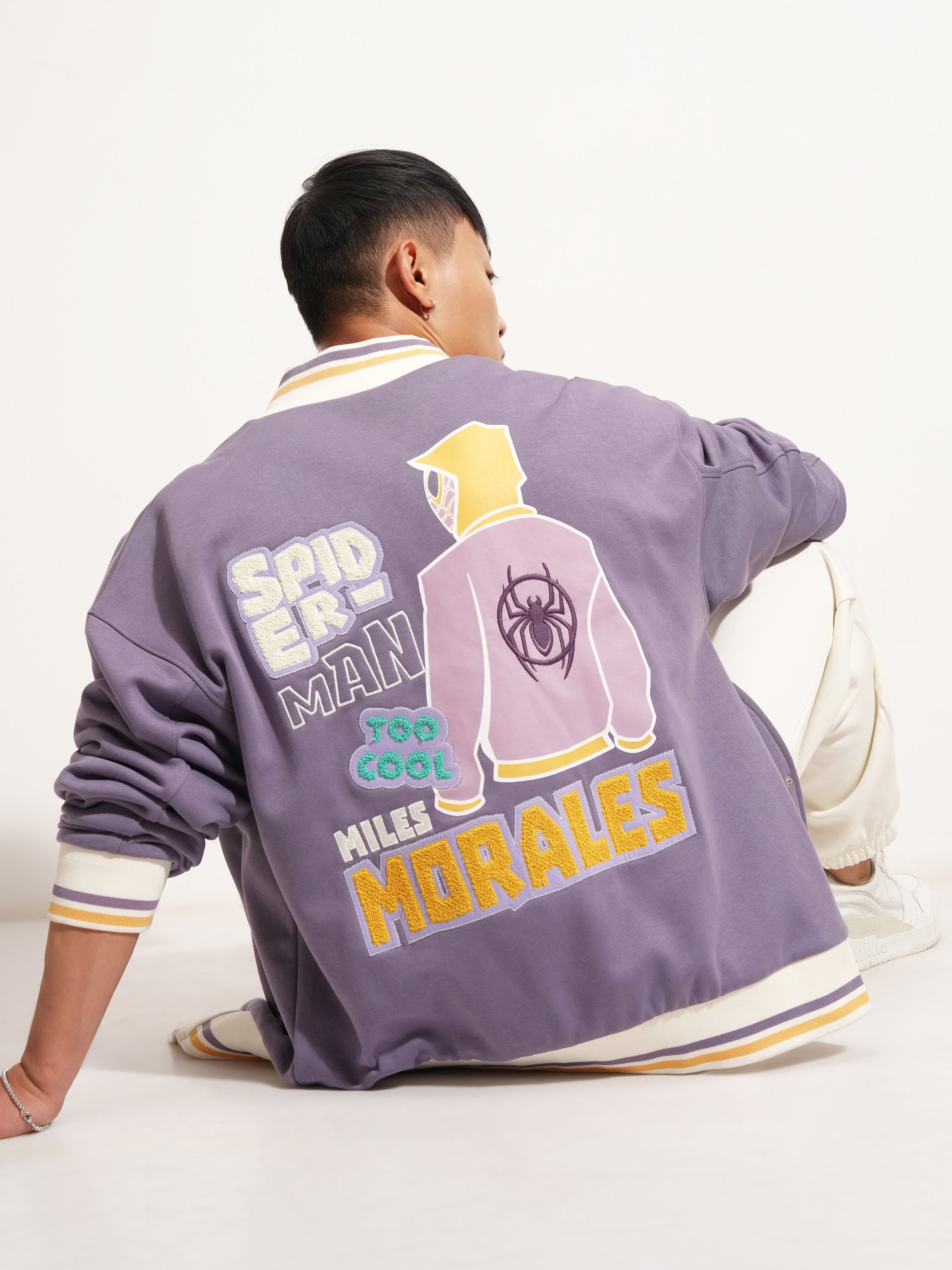 Marvel By Highlander Men Purple Spider-Man Printed Varsity Jacket - Purple - Image 2