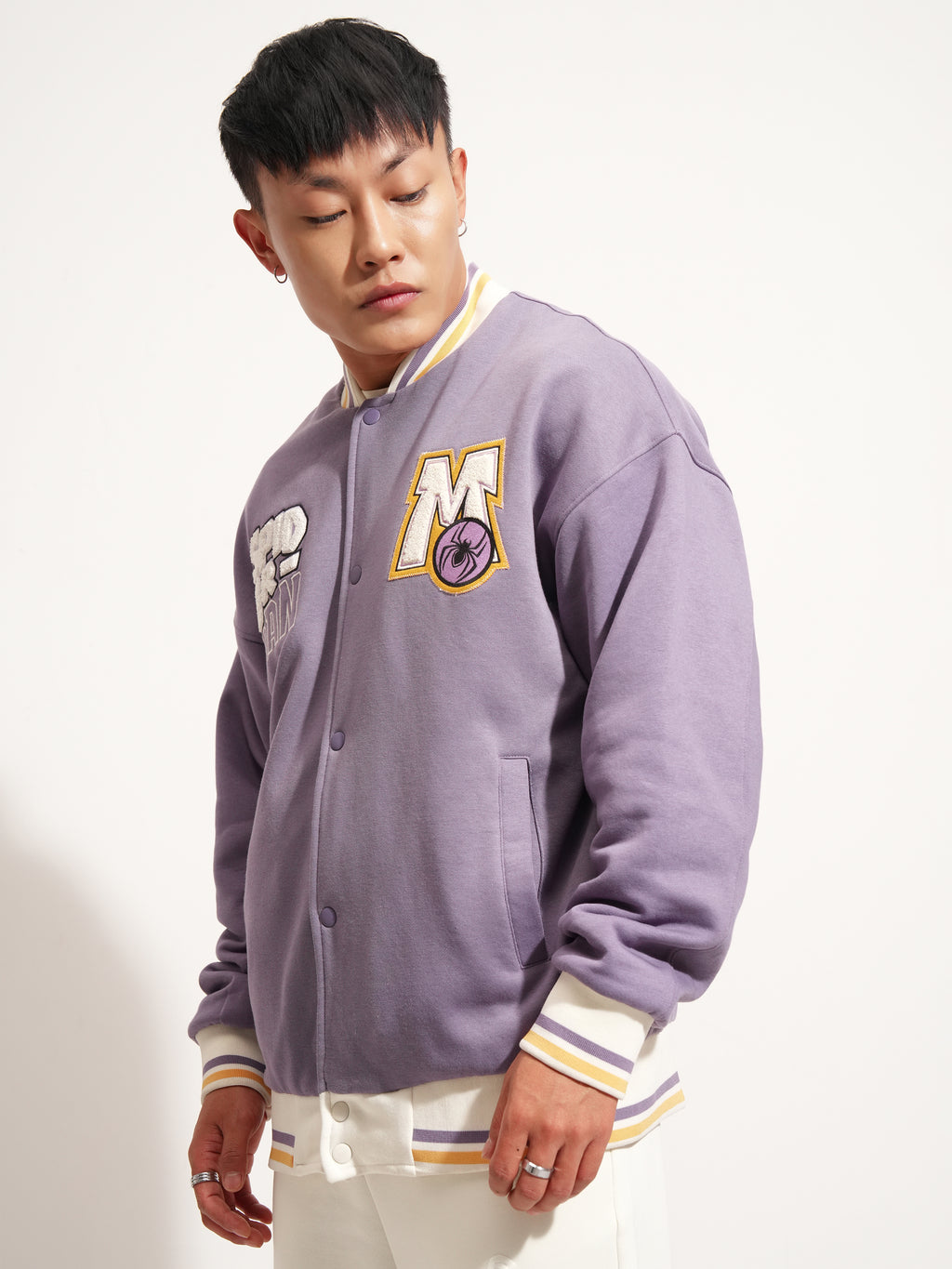 Marvel By Highlander Men Purple Spider-Man Printed Varsity Jacket - Purple - Image 4