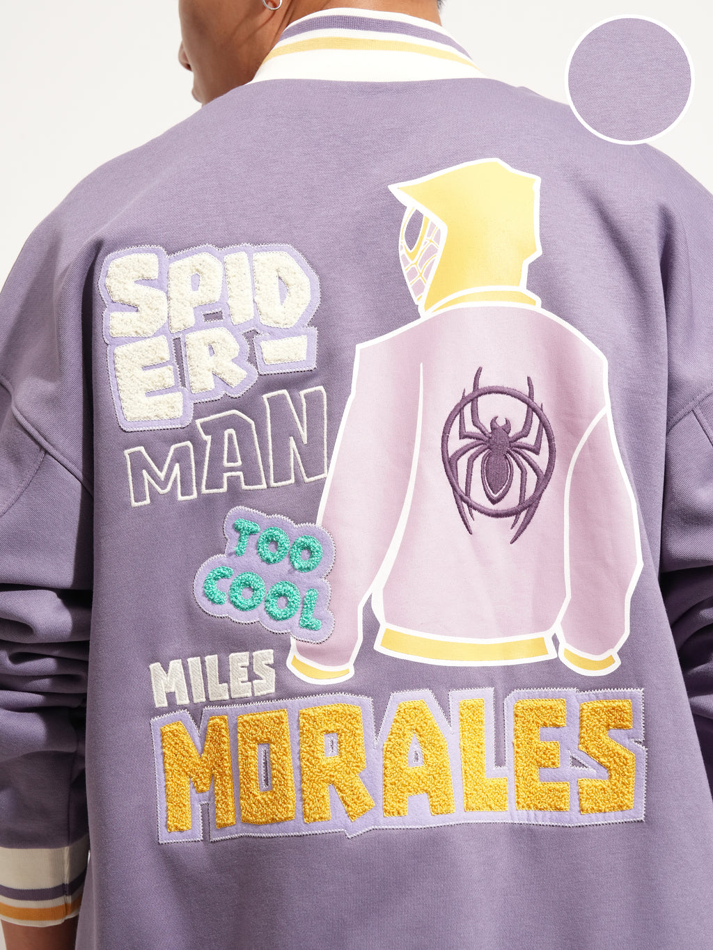 Marvel By Highlander Men Purple Spider-Man Printed Varsity Jacket - Purple - Image 5