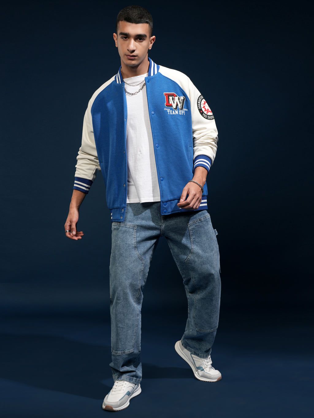 Marvel By Highlander Men Blue Deadpool And Wolverine Printed Varsity Jacket - Blue - Image 2
