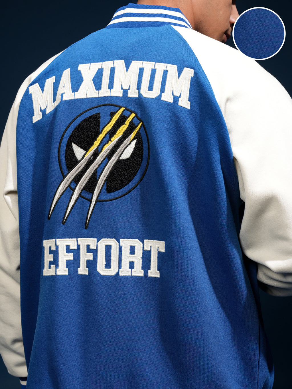 Marvel By Highlander Men Blue Deadpool And Wolverine Printed Varsity Jacket - Blue - Image 5