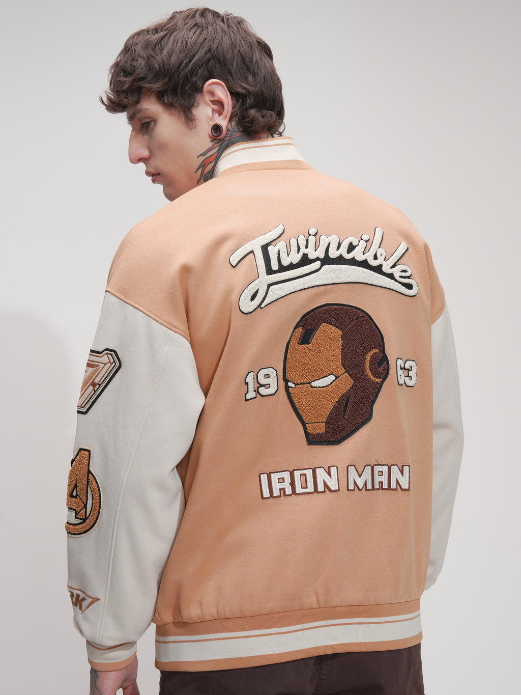 Marvel By Highlander Men Orange Iron Man Printed Varsity Jacket - Orange - Image 3