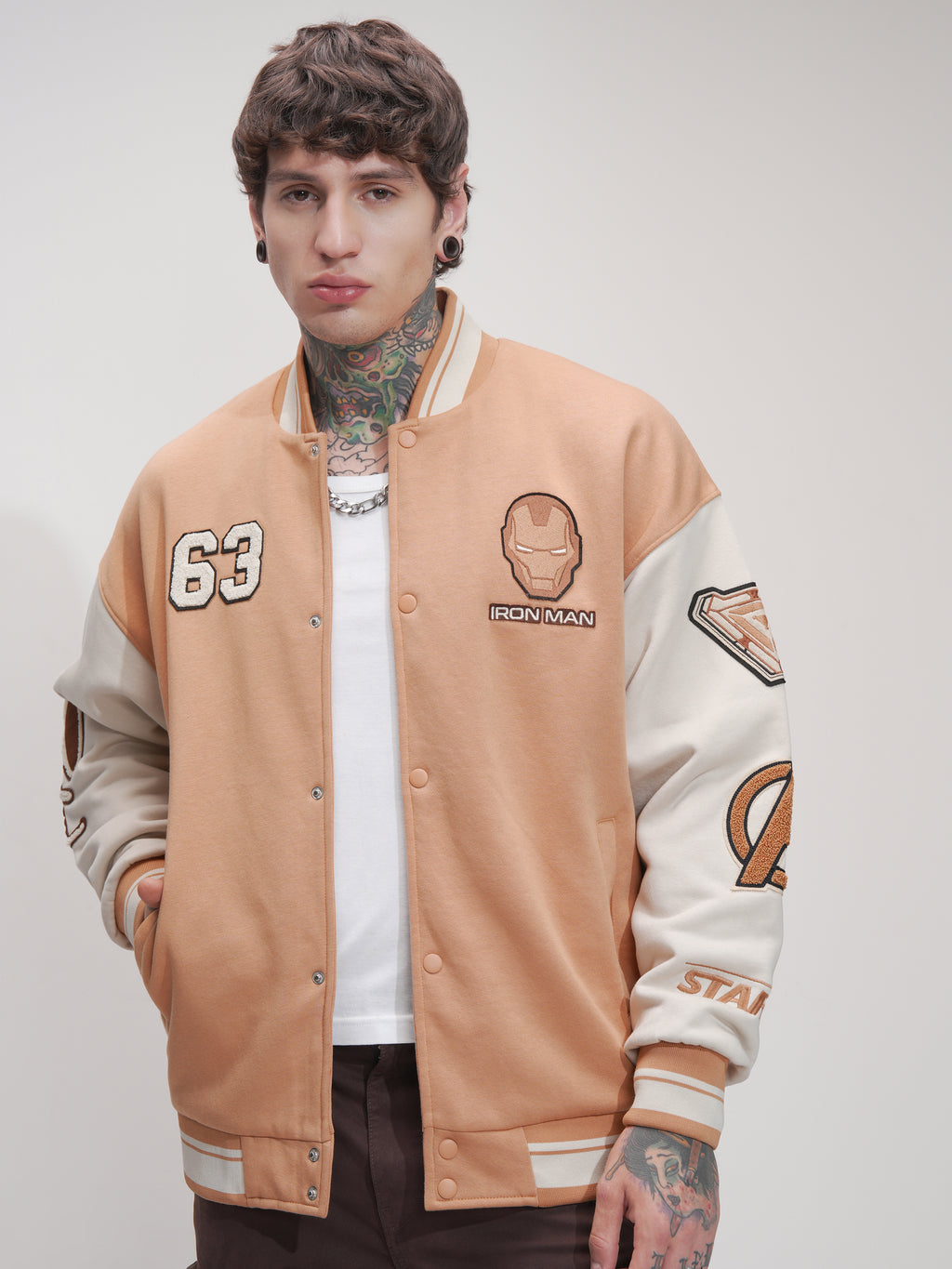 Marvel By Highlander Men Orange Iron Man Printed Varsity Jacket - Orange - Image 4