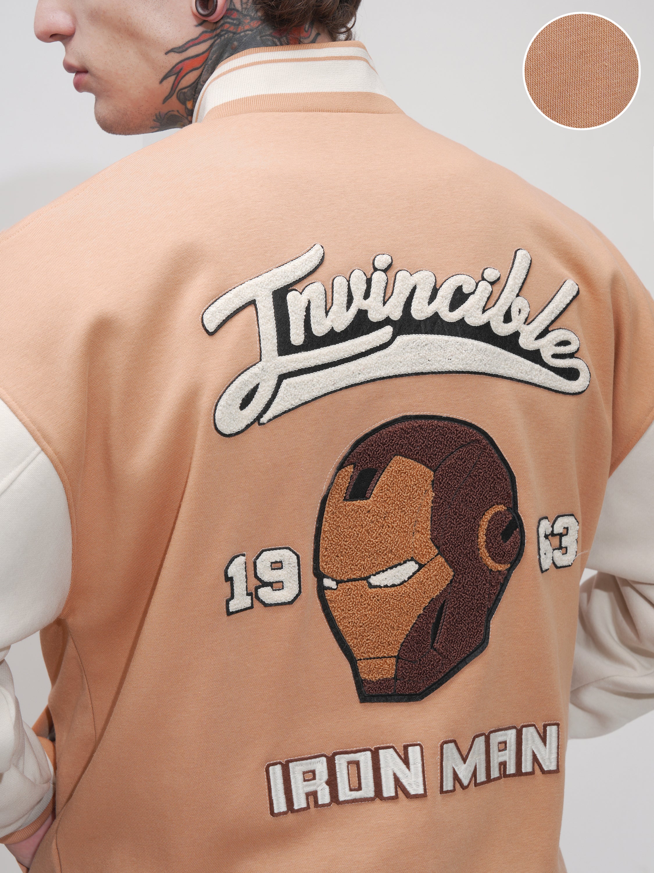 Marvel By Highlander Men Orange Iron Man Printed Varsity Jacket - Orange - Image 5
