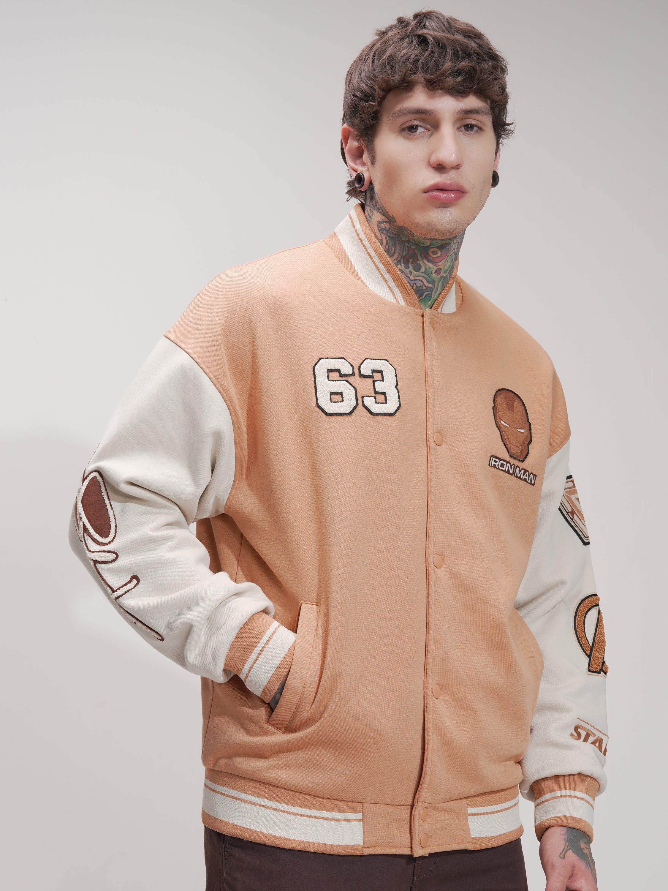 Marvel By Highlander Men Orange Iron Man Printed Varsity Jacket - Orange - Image 6