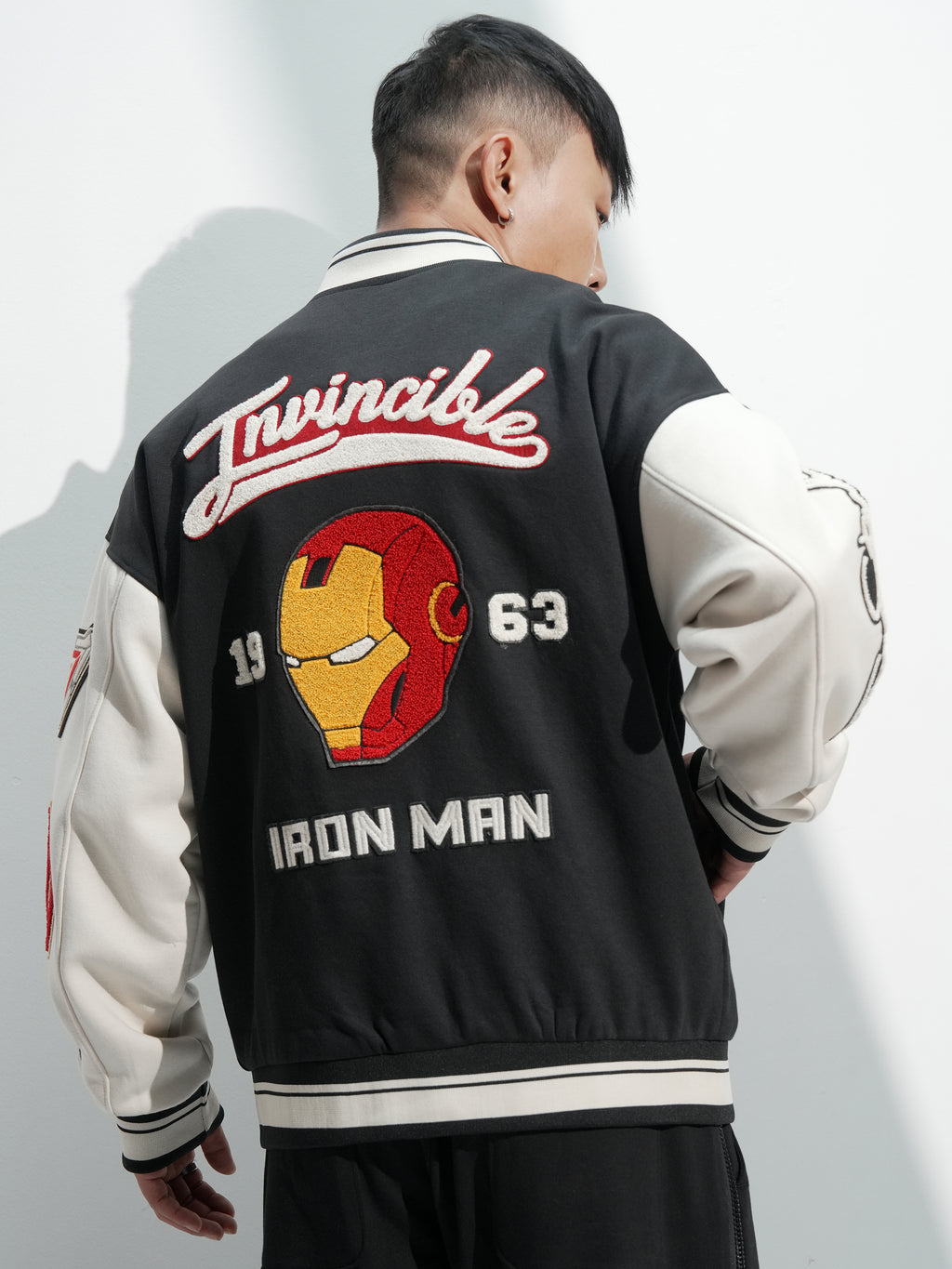 Marvel By Highlander Men Black Iron Man Printed Varsity Jacket - Black - Image 3