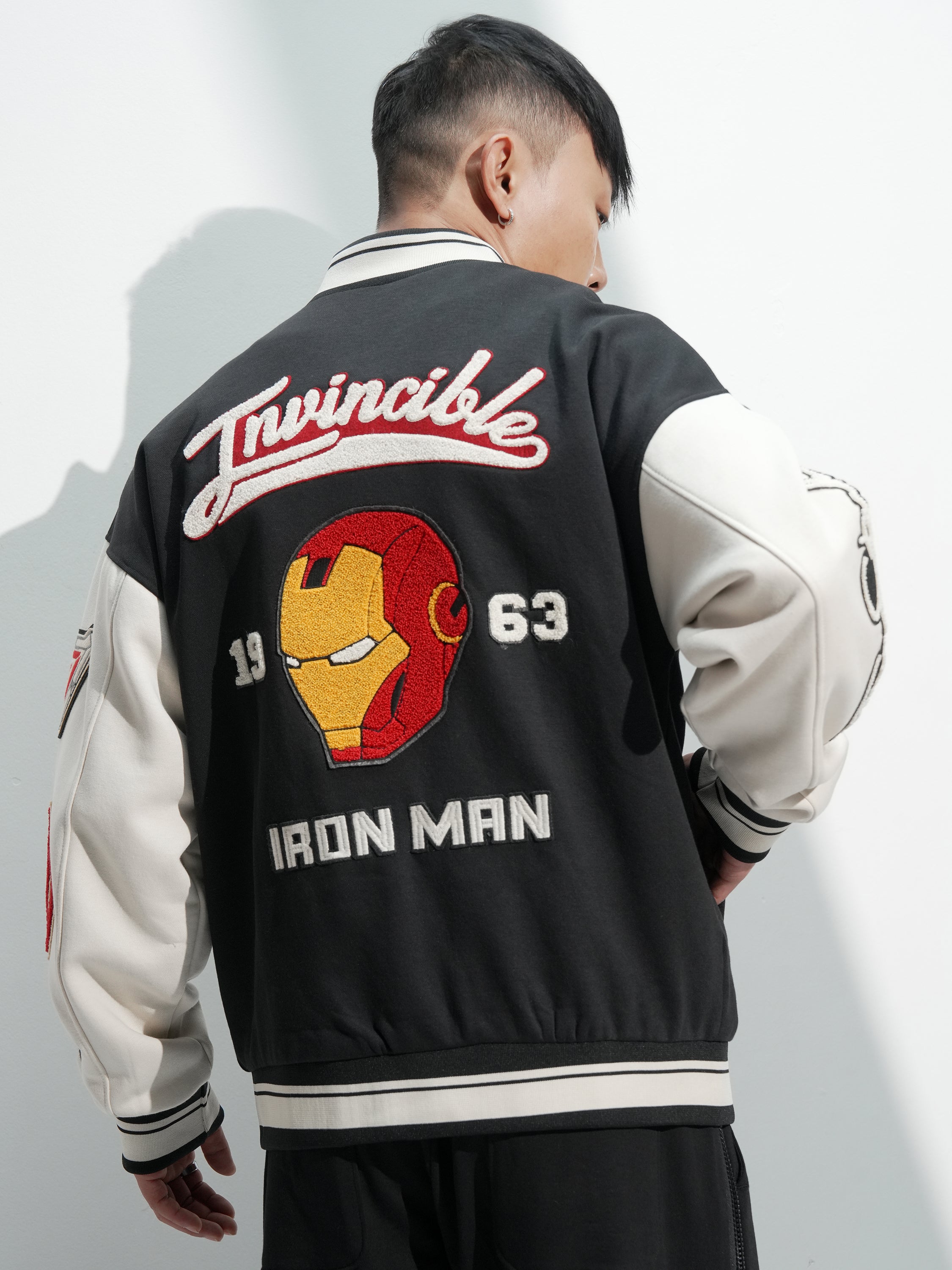 Marvel By Highlander Men Black Iron Man Printed Varsity Jacket - Black - Image 3