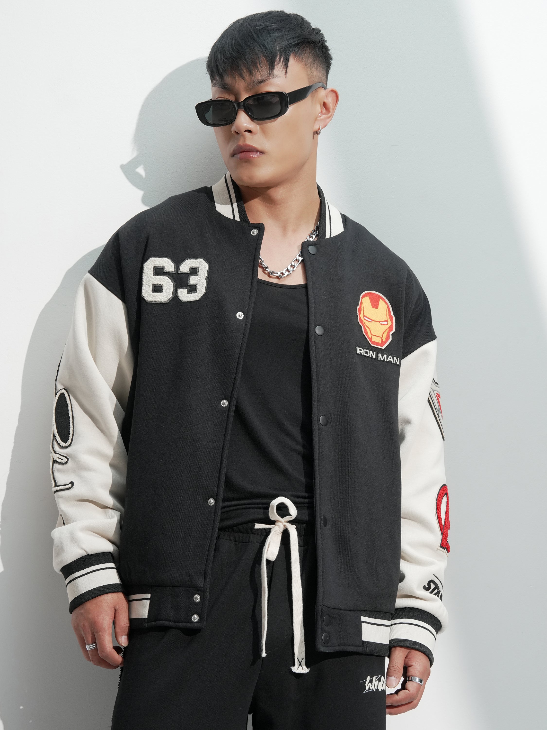 Marvel By Highlander Men Black Iron Man Printed Varsity Jacket - Black - Image 4