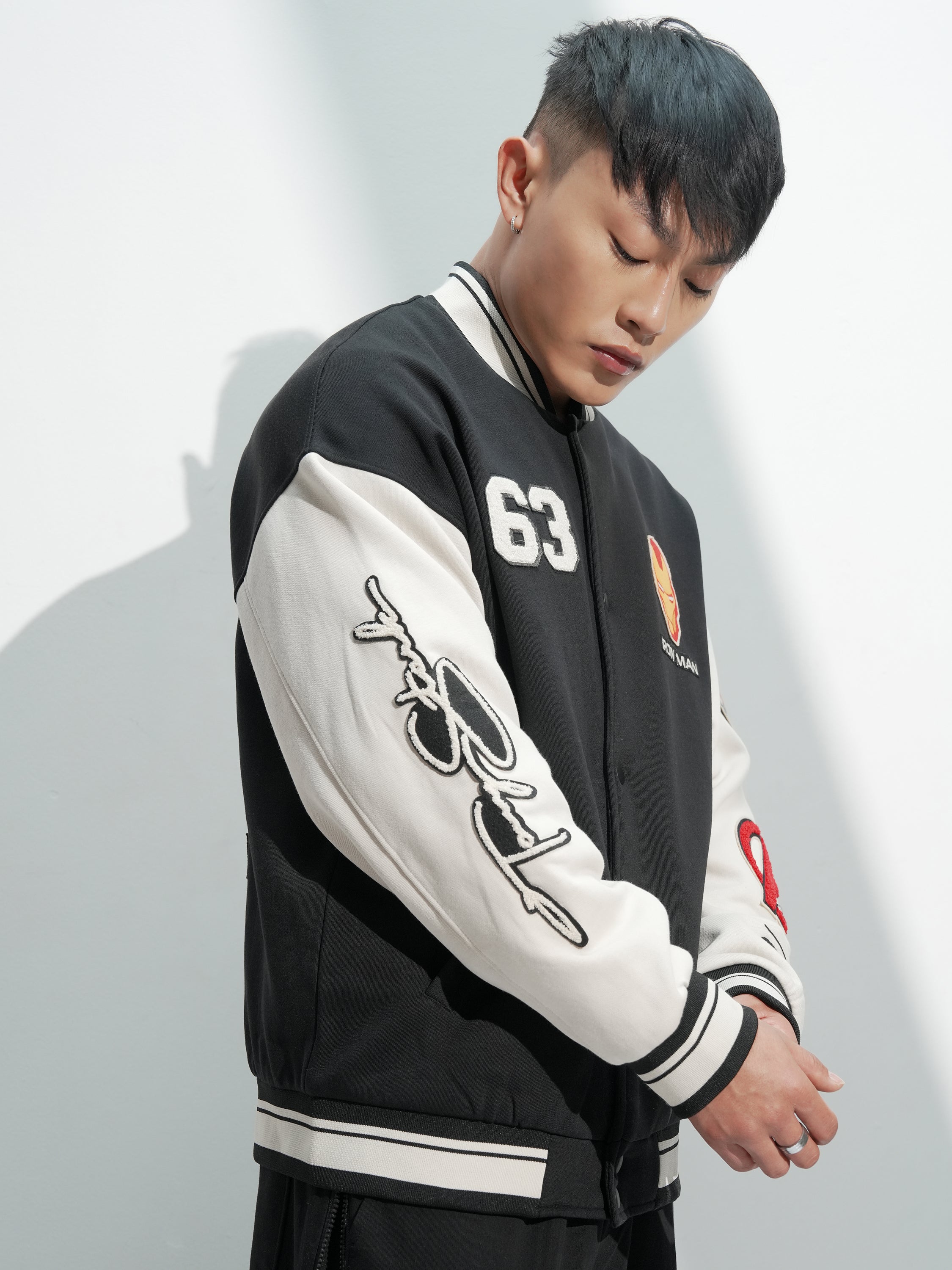 Marvel By Highlander Men Black Iron Man Printed Varsity Jacket - Black - Image 6