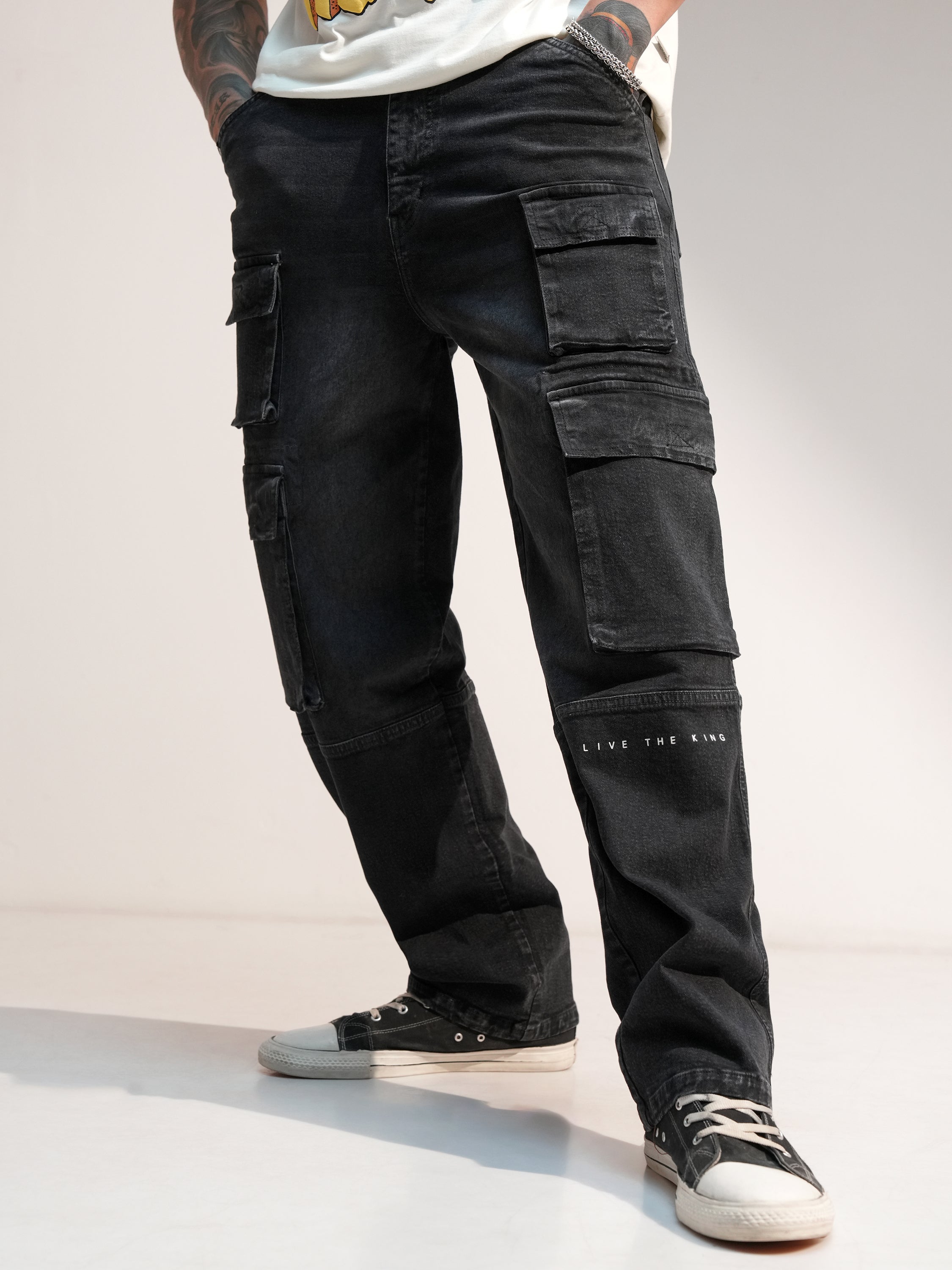 Marvel By Highlander Men Black Black Panther Baggy Stretchable Jeans - Black - Image 1