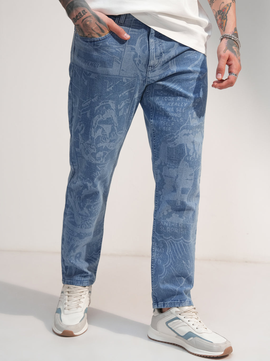 Marvel By Highlander Men Blue Black Panther Tapered Fit Stretchable Jeans - Blue - Image 1