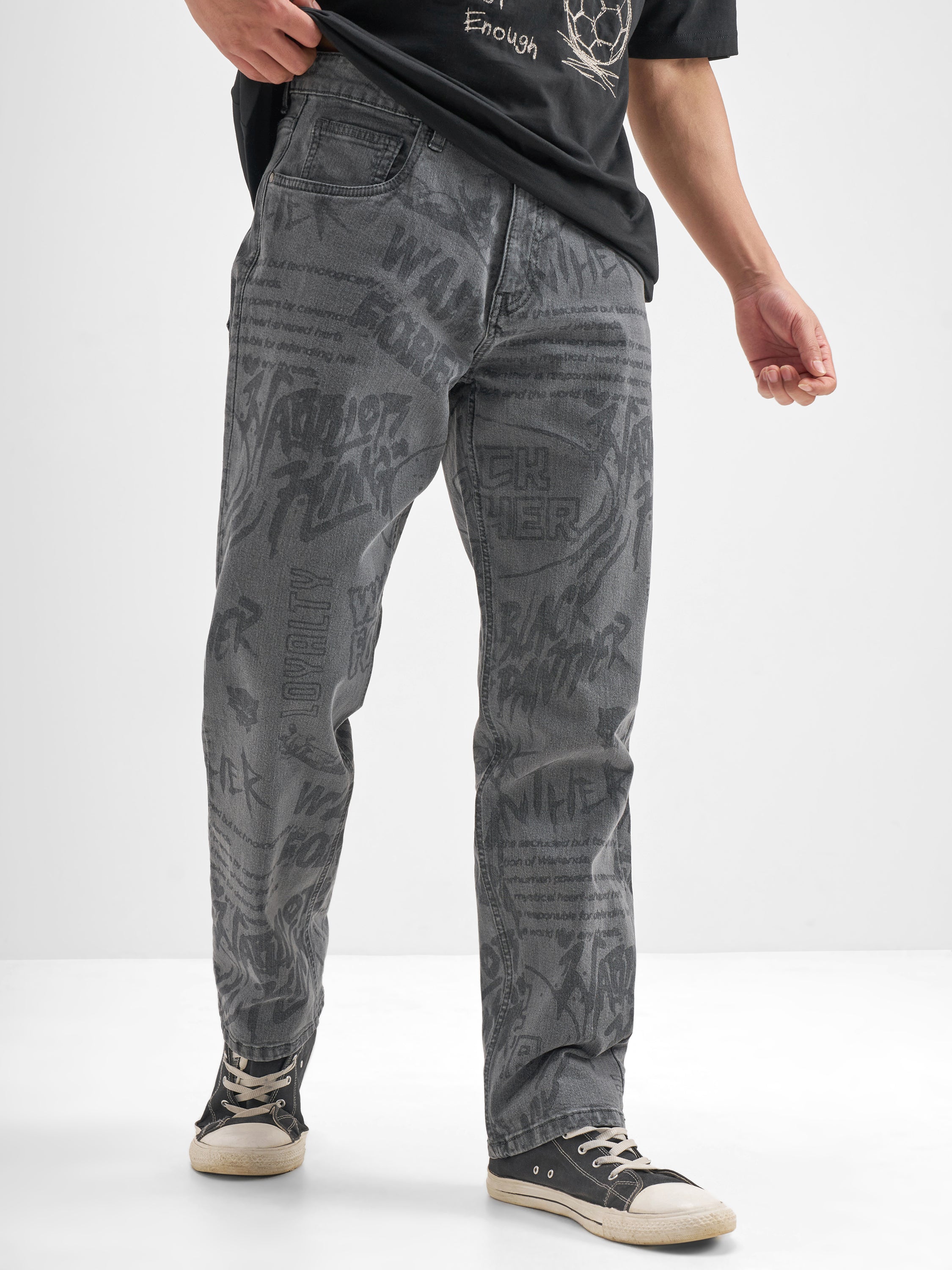 Marvel By Highlander Men Grey Black Panther Straight Fit Jeans - Grey - Image 1