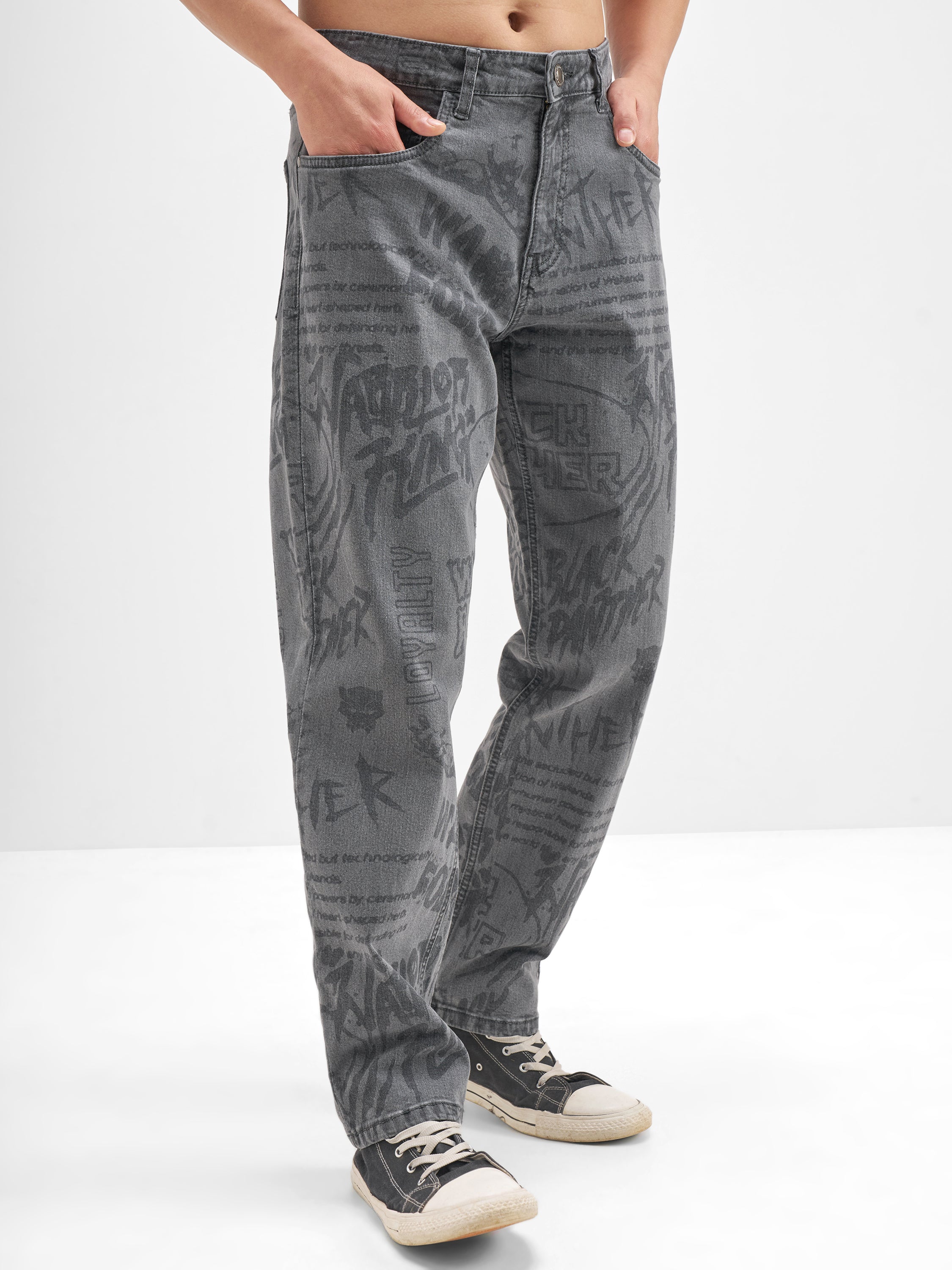 Marvel By Highlander Men Grey Black Panther Straight Fit Jeans - Grey - Image 6