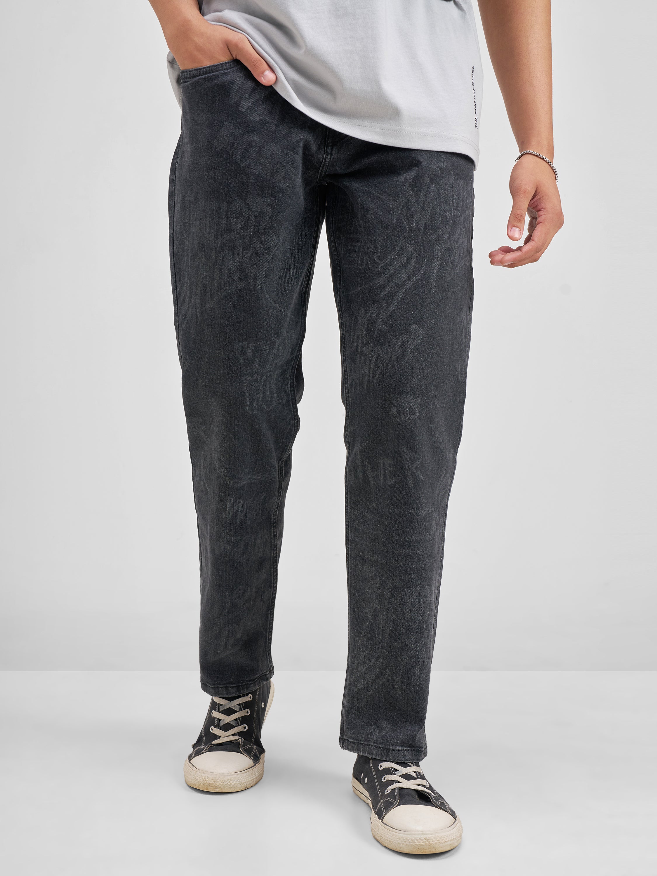 Marvel By Highlander Men Grey Black Panther Straight Fit Jeans - Grey - Image 1