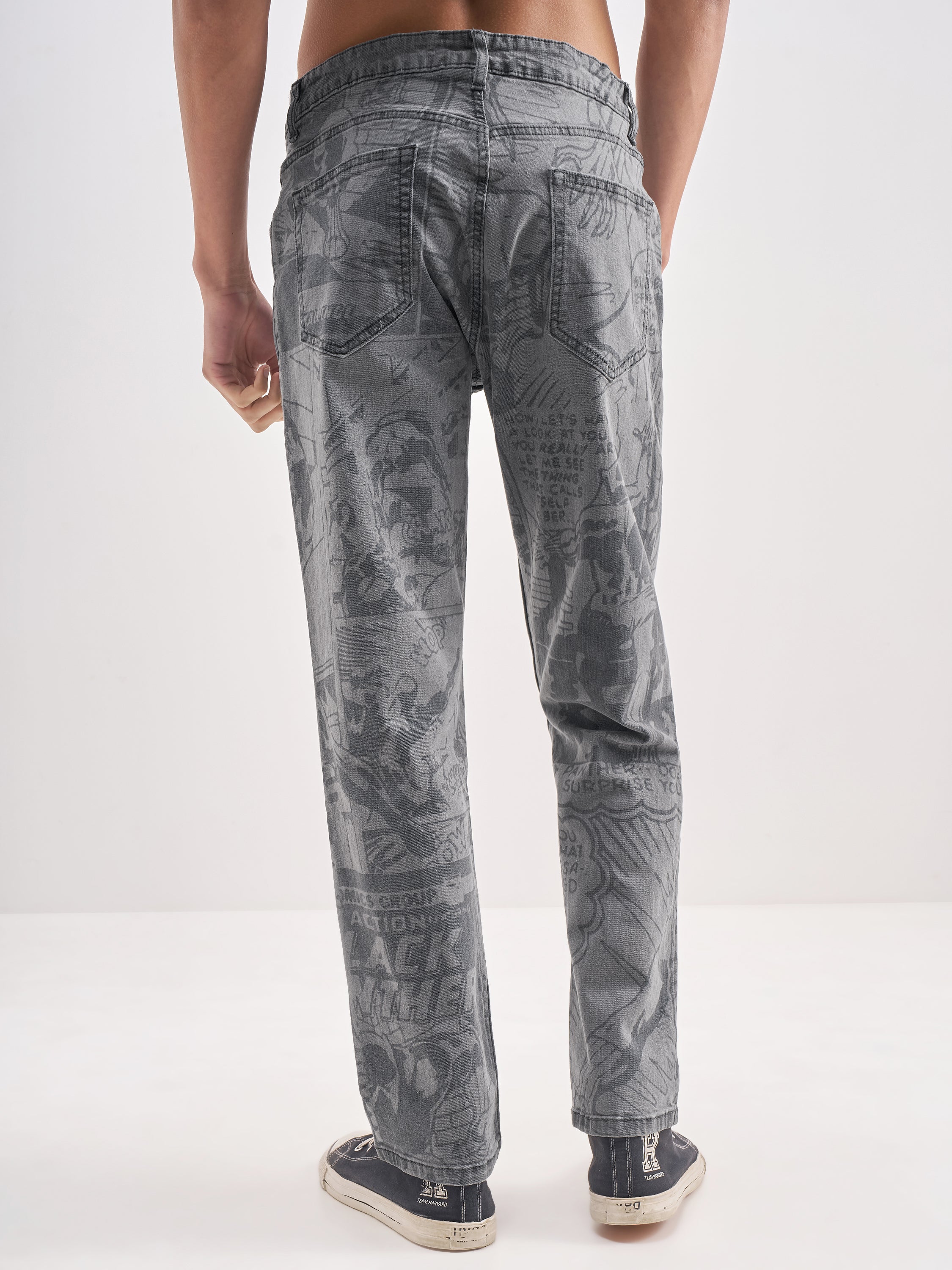 Marvel By Highlander Men Grey Black Panther Straight Fit Jeans - Grey - Image 3