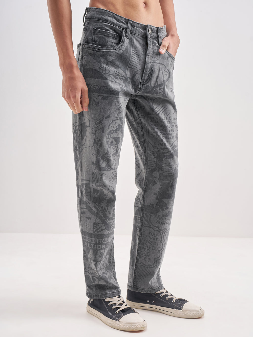 Marvel By Highlander Men Grey Black Panther Straight Fit Jeans - Grey - Image 6