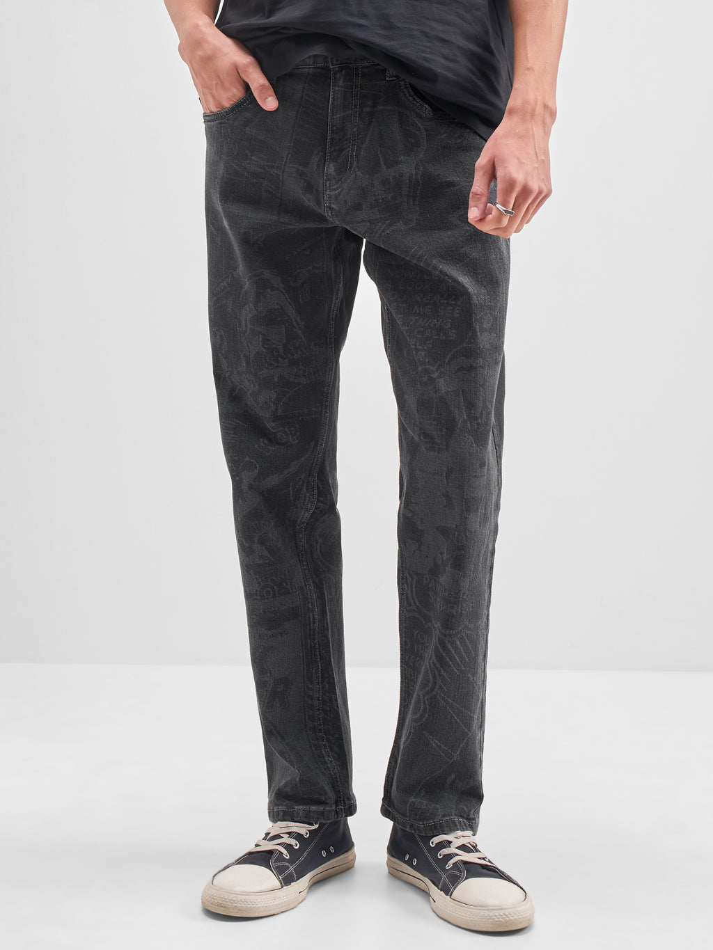 Marvel By Highlander Men Black Black Panther Straight Fit Jeans - Black - Image 1
