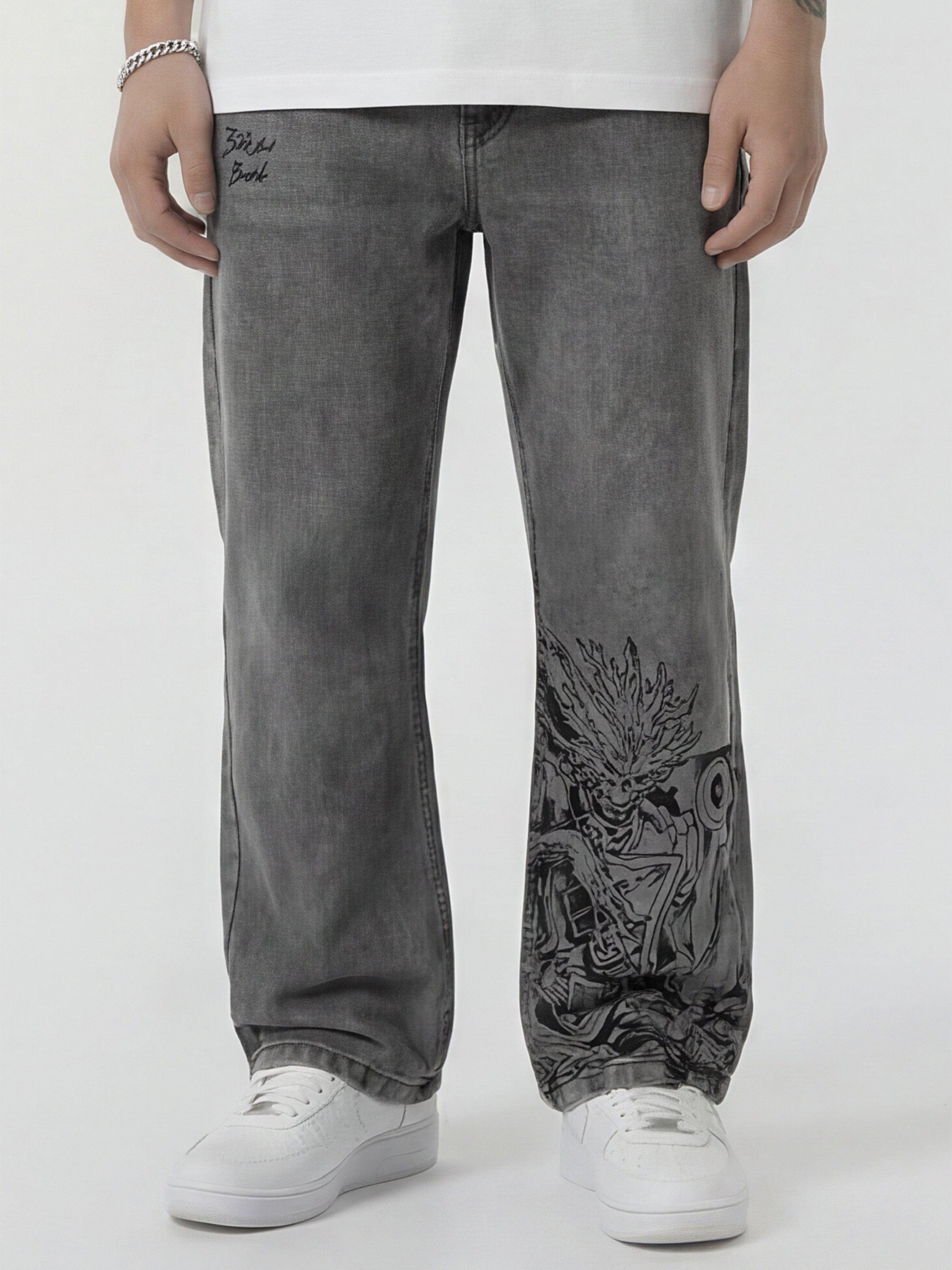 Marvel By Highlander Men Grey Groot Straight Fit Jeans - Grey - Image 1