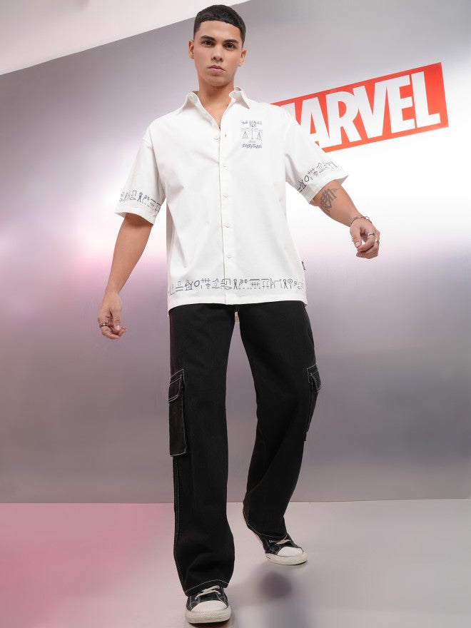 Marvel By Highlander Men White Moon Knight Printed Oversized Fit Casual Shirt - White - Image 2