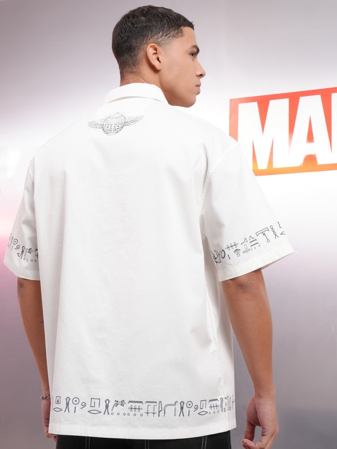 Marvel By Highlander Men White Moon Knight Printed Oversized Fit Casual Shirt - White - Image 3