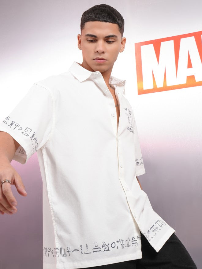 Marvel By Highlander Men White Moon Knight Printed Oversized Fit Casual Shirt - White - Image 6