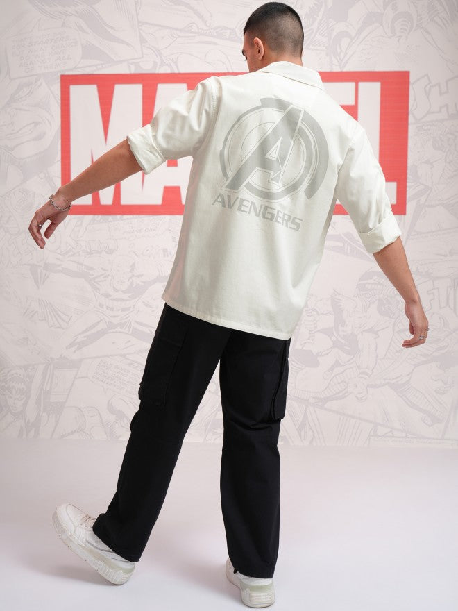 Marvel By Highlander Men White Avengers Printed Oversized Fit Casual Shirt - White - Image 2