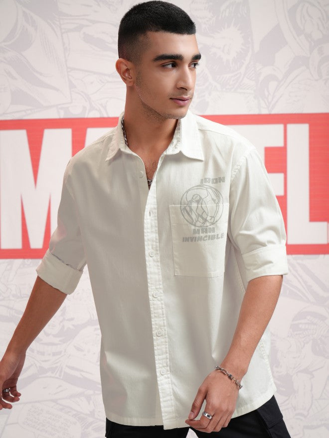 Marvel By Highlander Men White Avengers Printed Oversized Fit Casual Shirt - White - Image 3