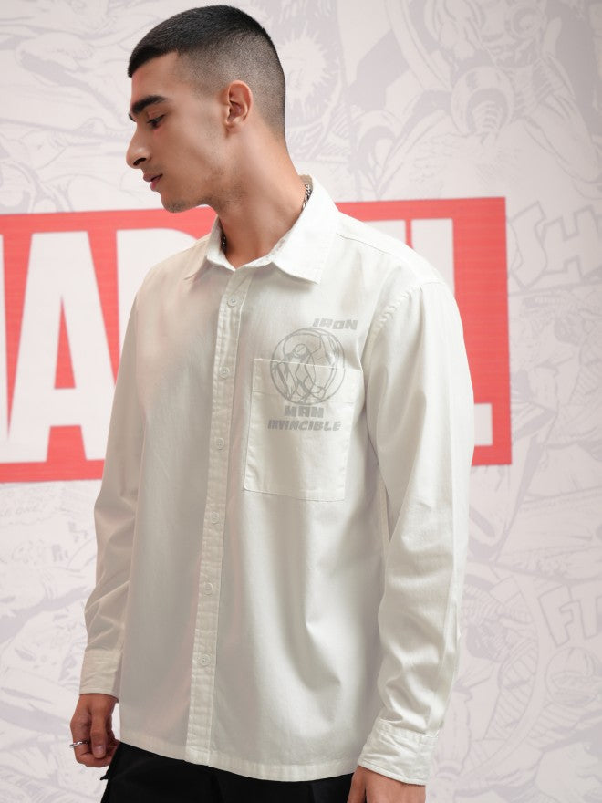 Marvel By Highlander Men White Avengers Printed Oversized Fit Casual Shirt - White - Image 4