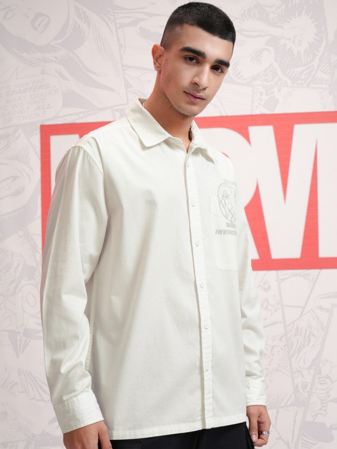 Marvel By Highlander Men White Avengers Printed Oversized Fit Casual Shirt - White - Image 6