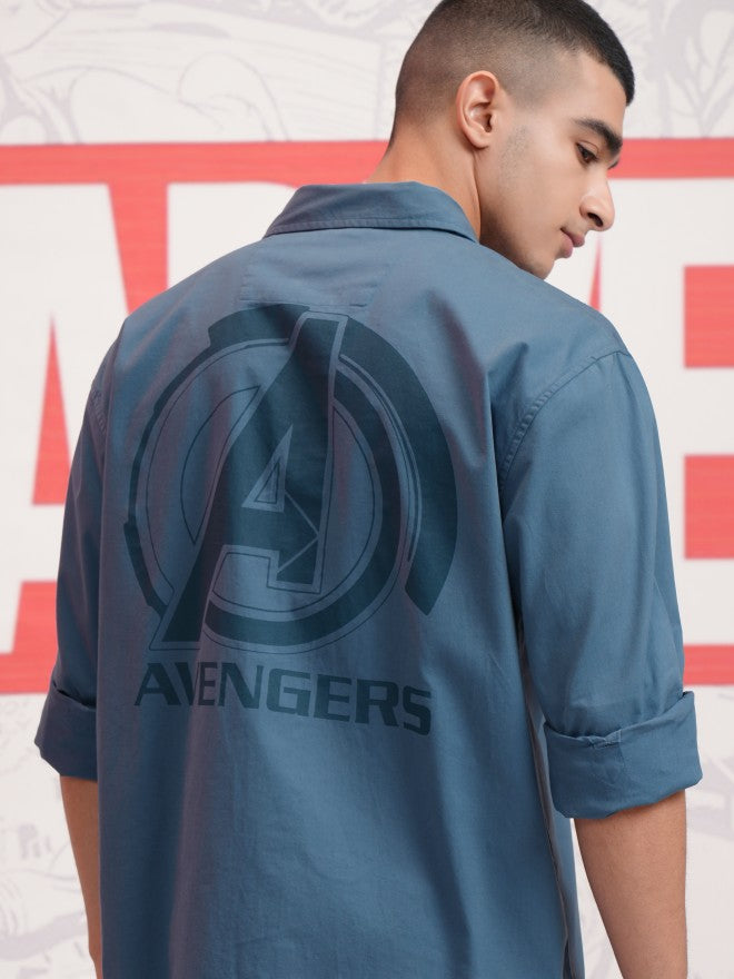 Marvel By Highlander Men Blue Avengers Printed Oversized Fit Casual Shirt - Blue - Image 1