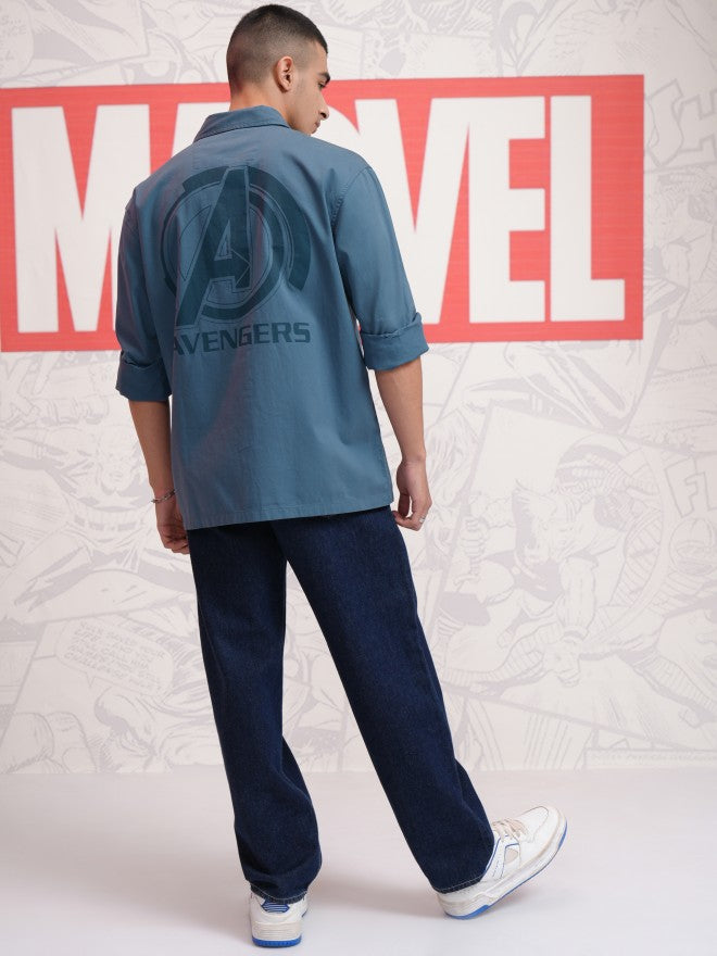 Marvel By Highlander Men Blue Avengers Printed Oversized Fit Casual Shirt - Blue - Image 2