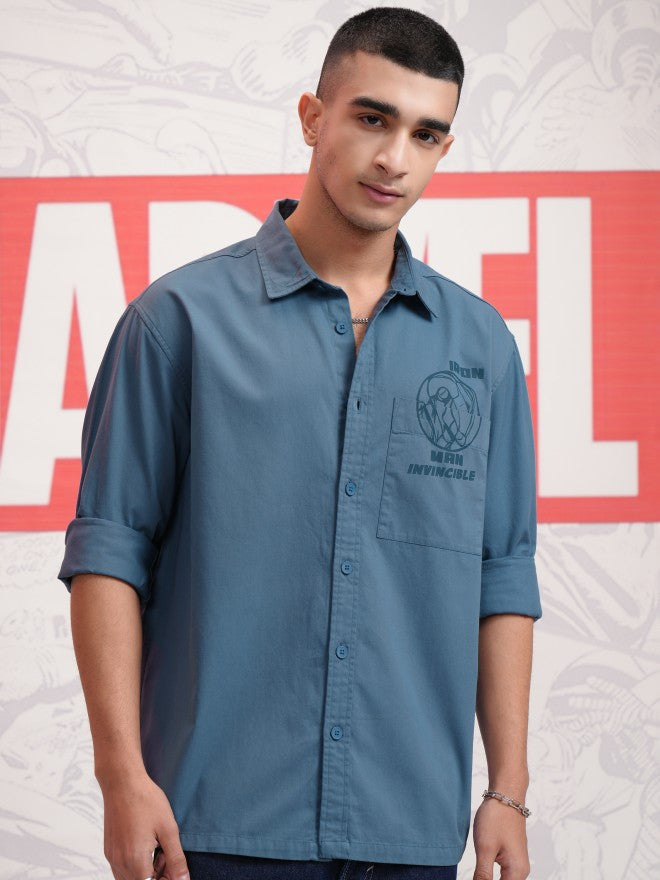Marvel By Highlander Men Blue Avengers Printed Oversized Fit Casual Shirt - Blue - Image 3