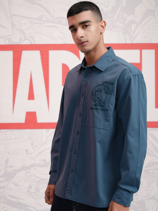 Marvel By Highlander Men Blue Avengers Printed Oversized Fit Casual Shirt - Blue - Image 4