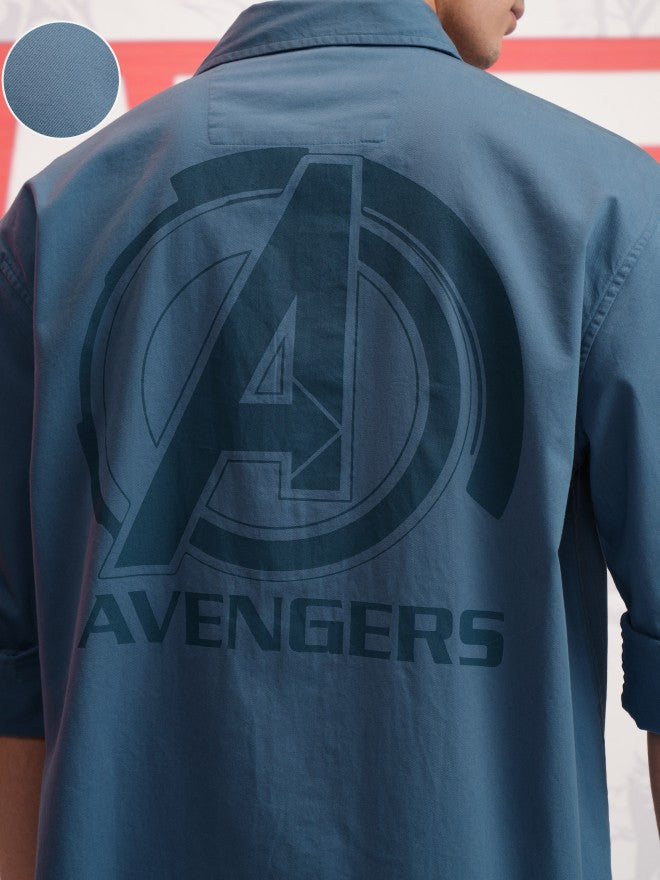 Marvel By Highlander Men Blue Avengers Printed Oversized Fit Casual Shirt - Blue - Image 5