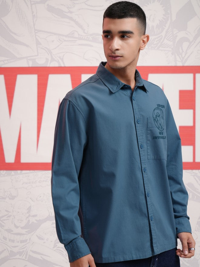 Marvel By Highlander Men Blue Avengers Printed Oversized Fit Casual Shirt - Blue - Image 6