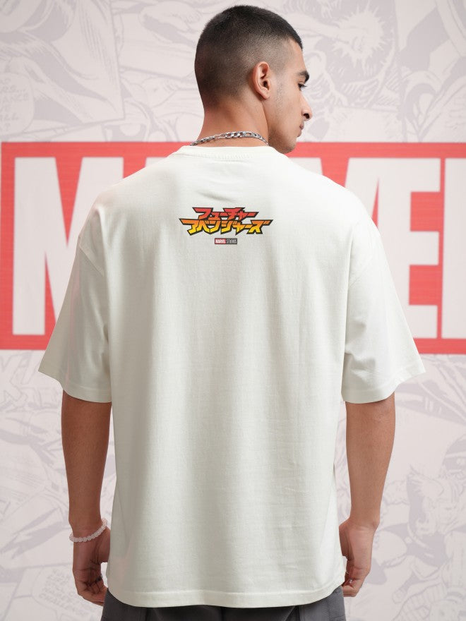 Marvel By Highlander Men Off White Avengers Printed Round Neck Oversized Fit T-Shirt - Off White - Image 3