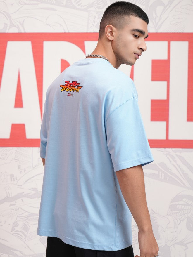 Marvel By Highlander Men Blue Avengers Printed Round Neck Oversized Fit T-Shirt - Blue - Image 3