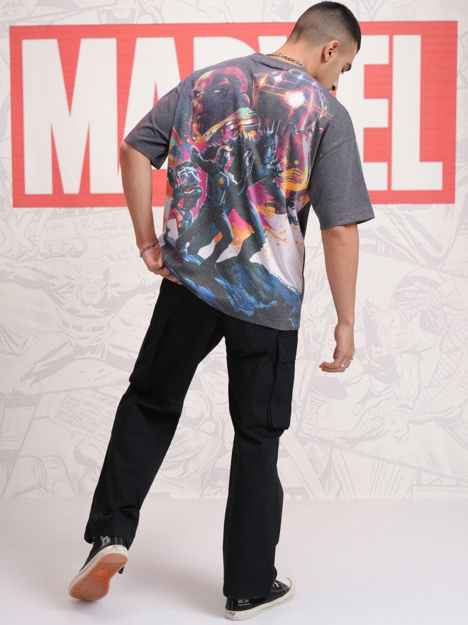 Marvel By Highlander Men Black Guardians Of The Galaxy Printed Round Neck Oversized Fit T-Shirt - Black - Image 2