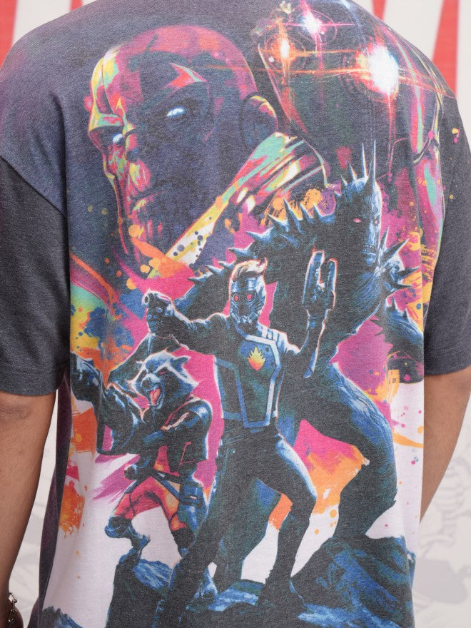 Marvel By Highlander Men Black Guardians Of The Galaxy Printed Round Neck Oversized Fit T-Shirt - Black - Image 7